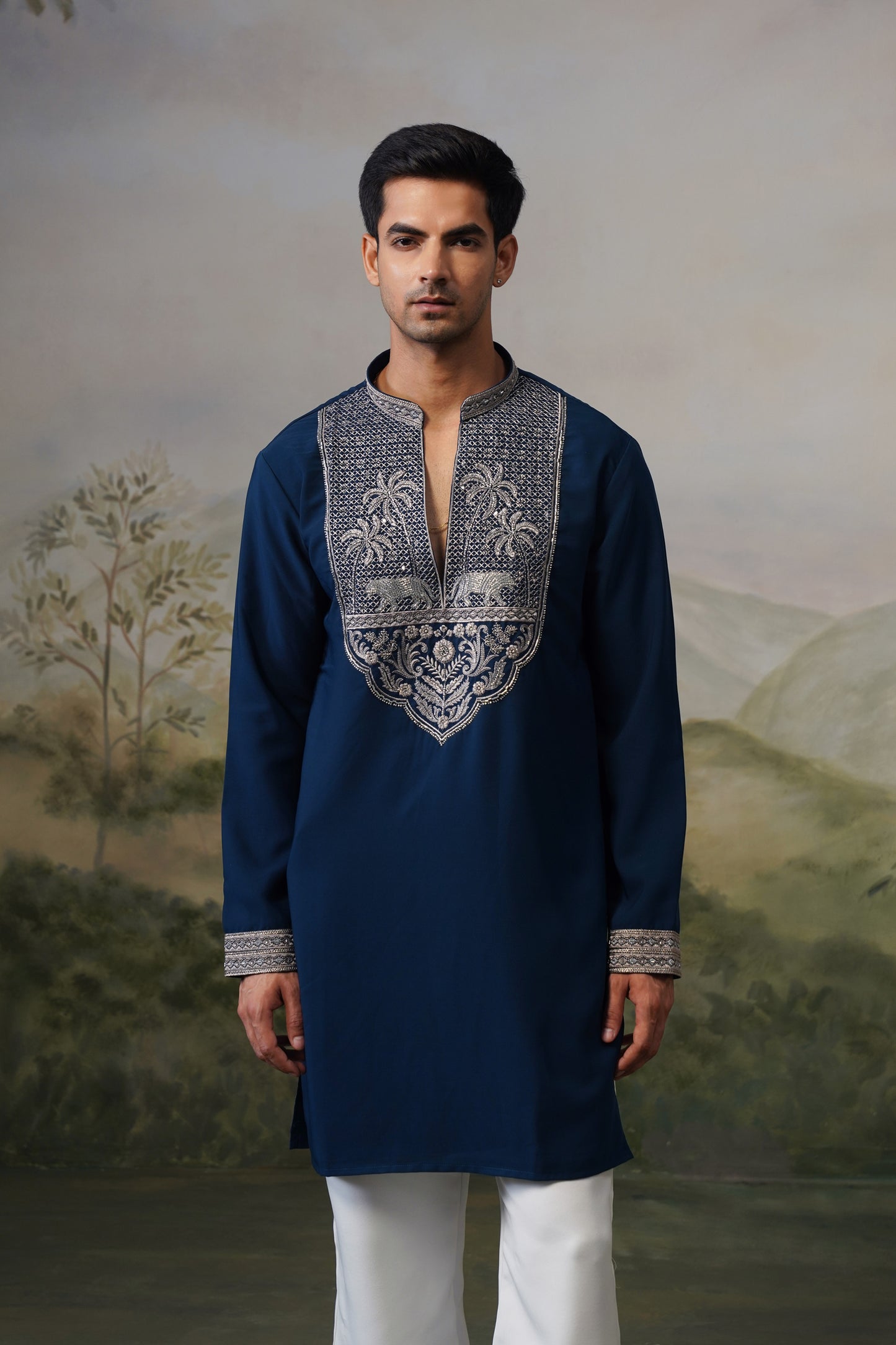 Gajraj Navy Bead Embroidered Kurta Set