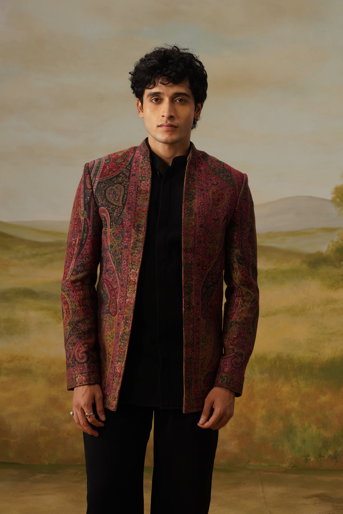 Dushala Maroon Pashmina Jacquard Jodhpuri Set