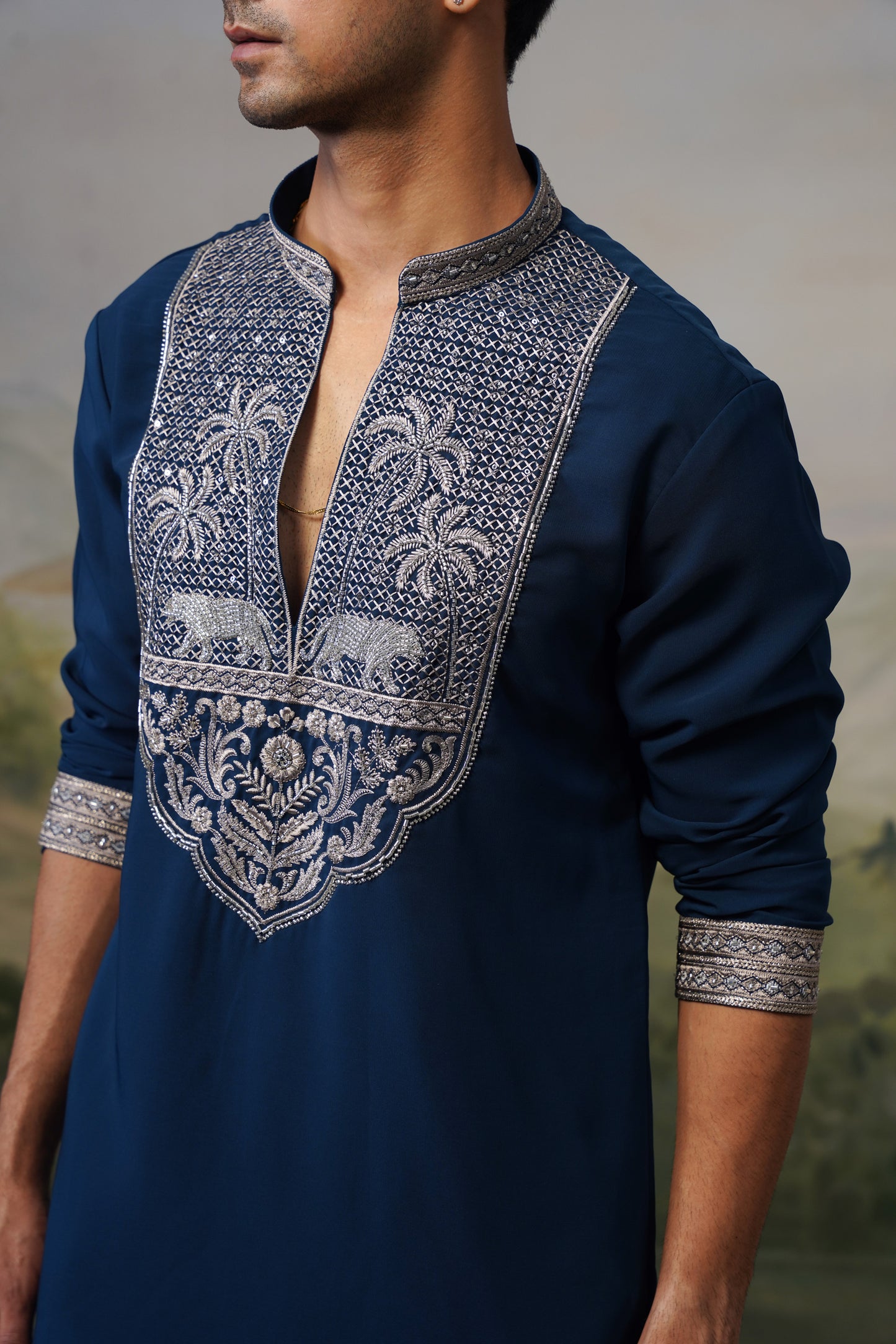 Gajraj Navy Bead Embroidered Kurta Set