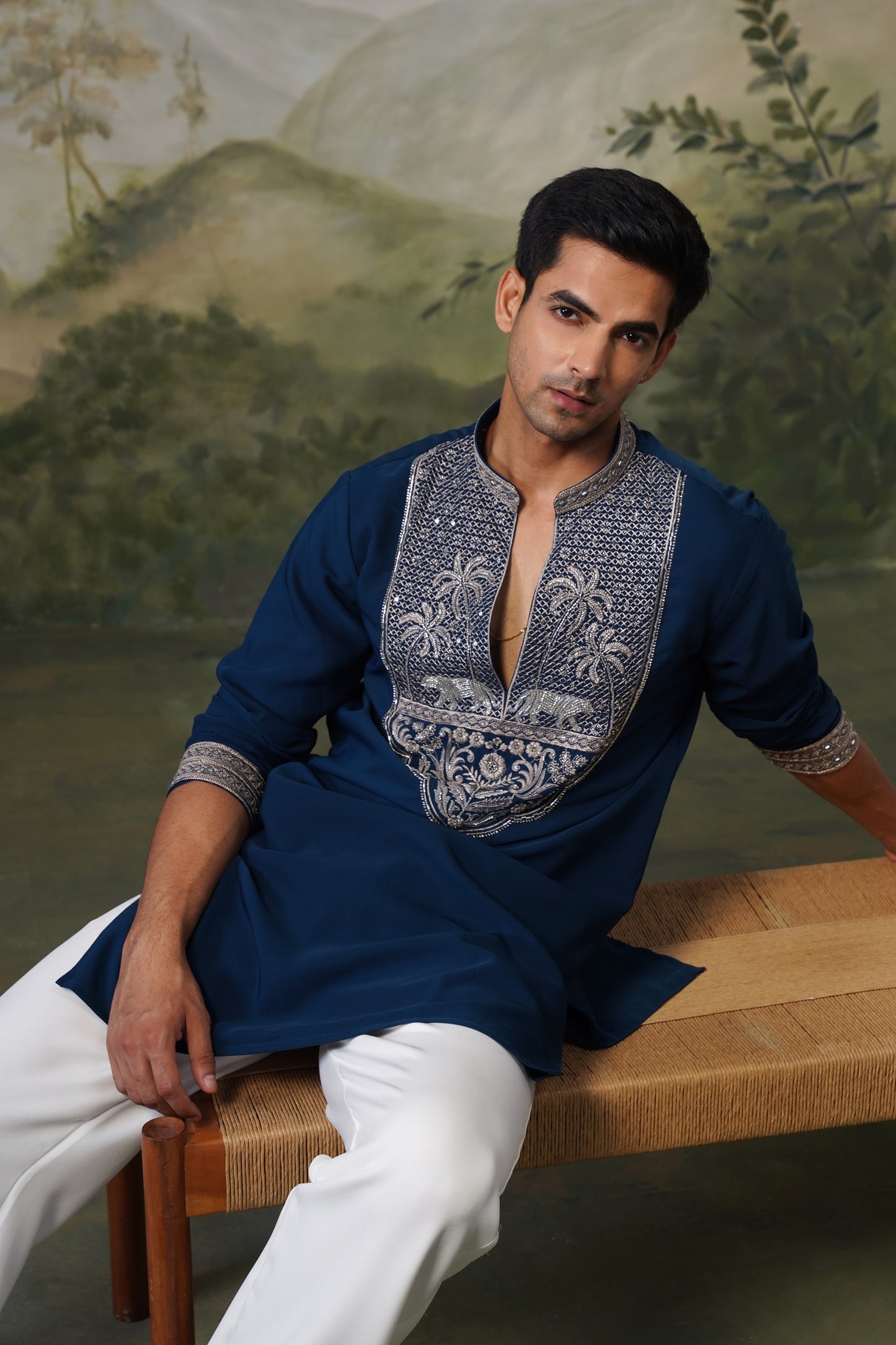 Gajraj Navy Bead Embroidered Kurta Set