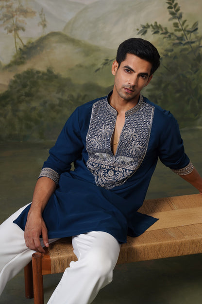 Gajraj Navy Bead Embroidered Kurta Set