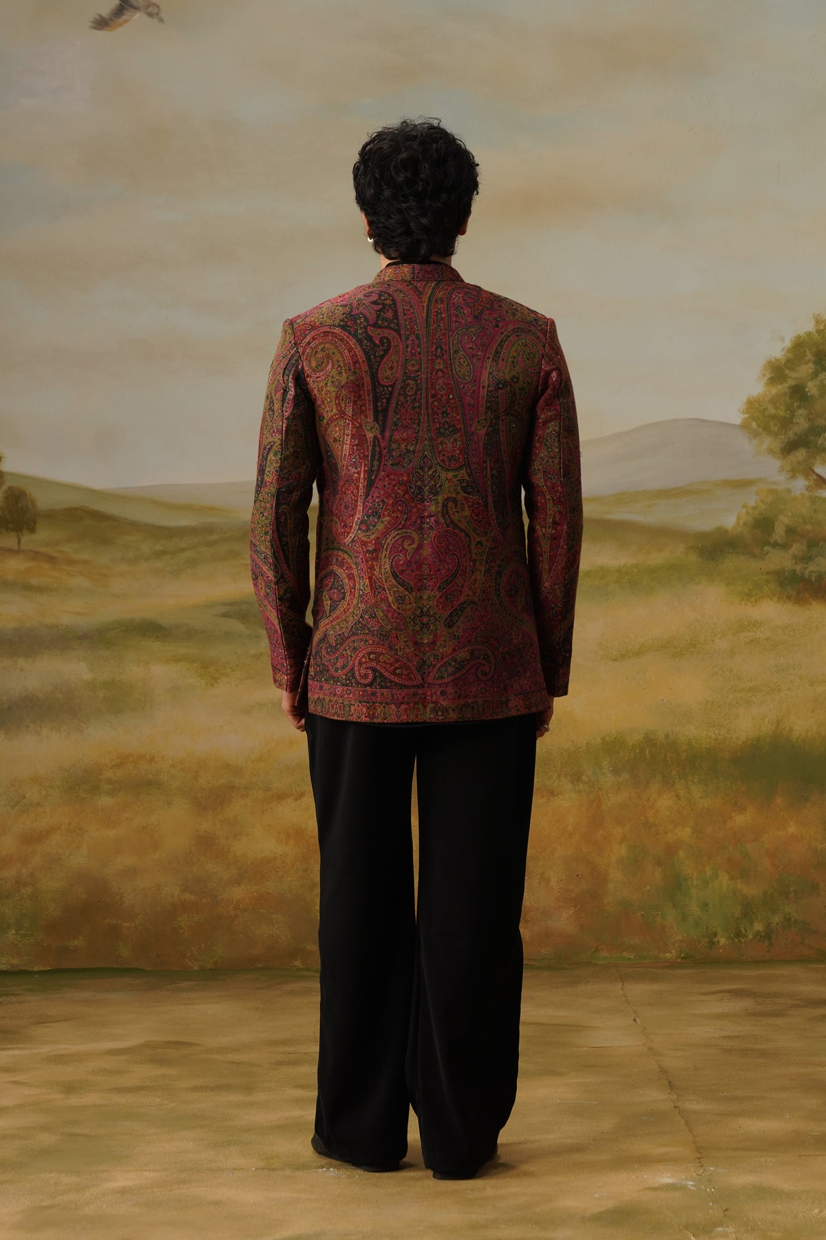 Dushala Maroon Pashmina Jacquard Jodhpuri Set