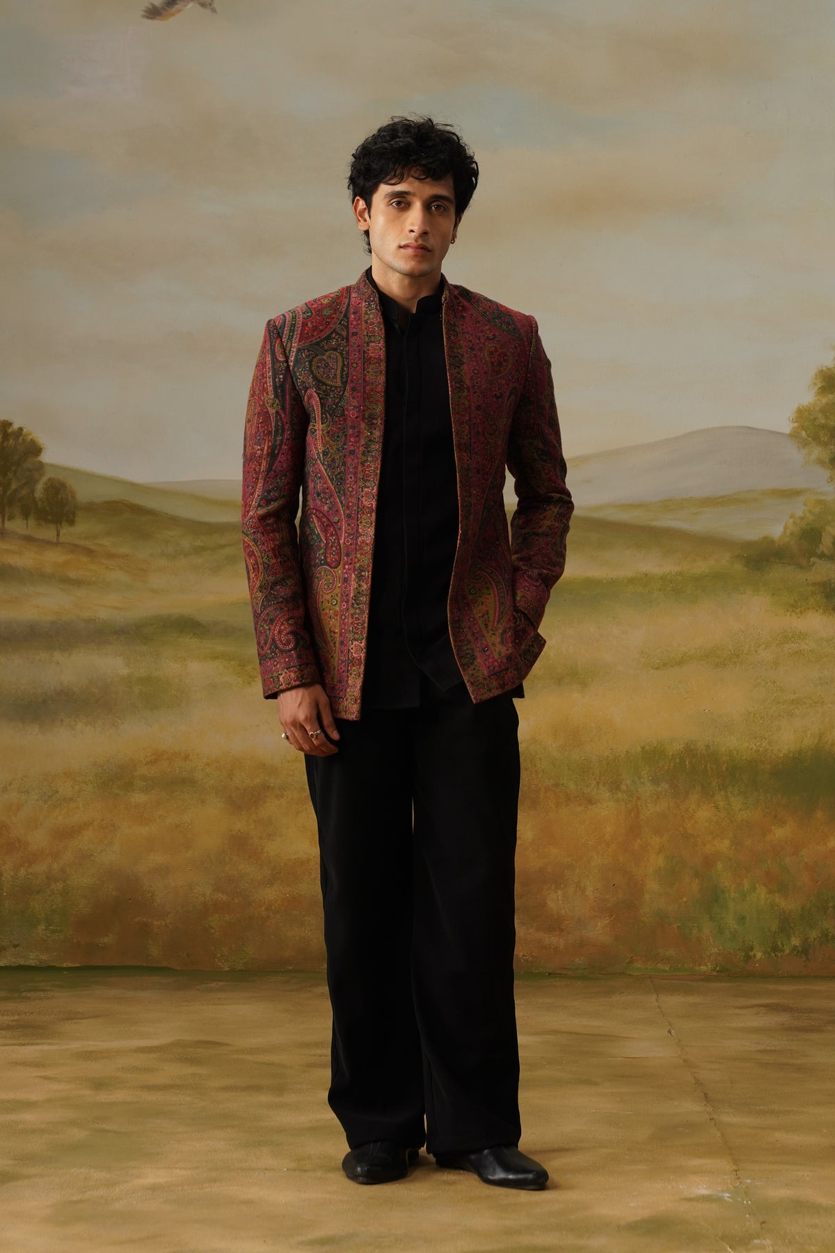 Dushala Maroon Pashmina Jacquard Jodhpuri Set
