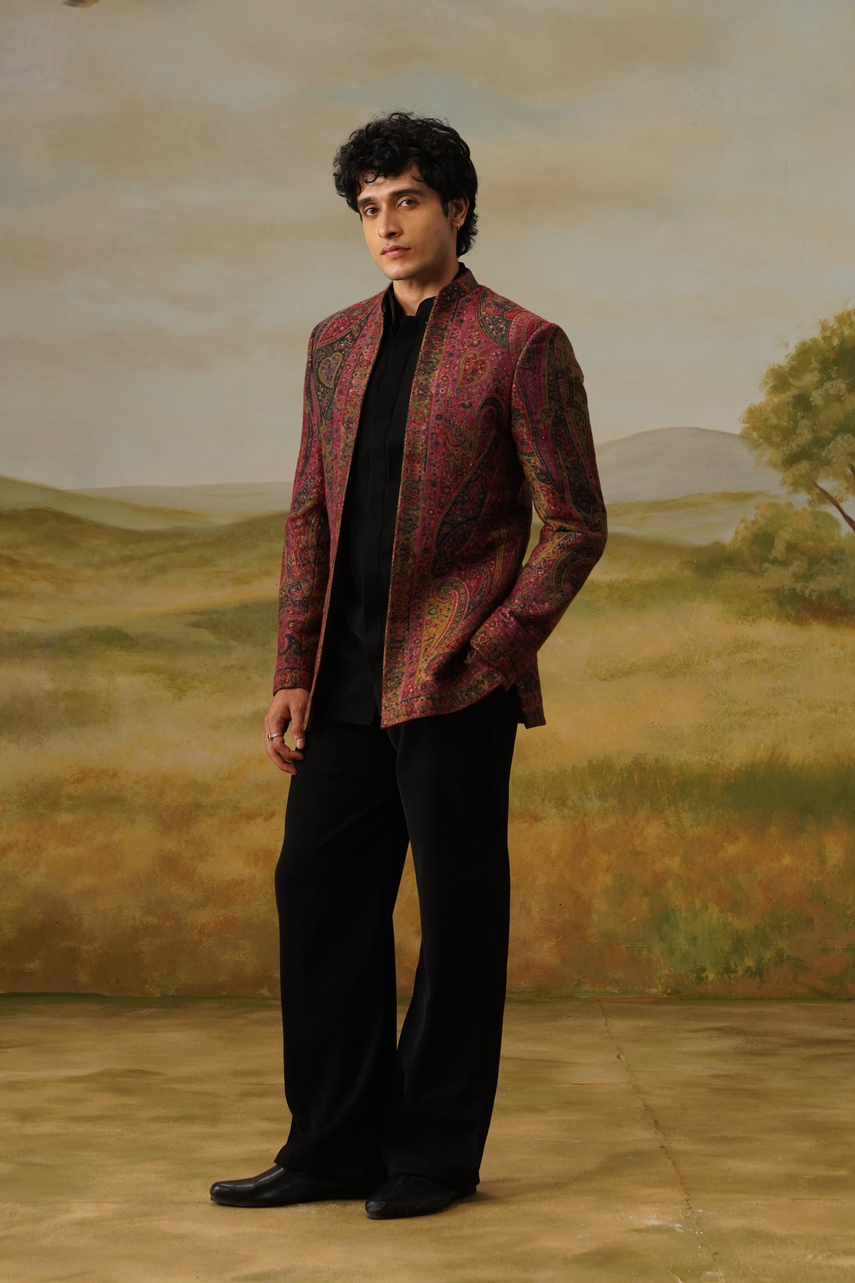 Dushala Maroon Pashmina Jacquard Jodhpuri Set