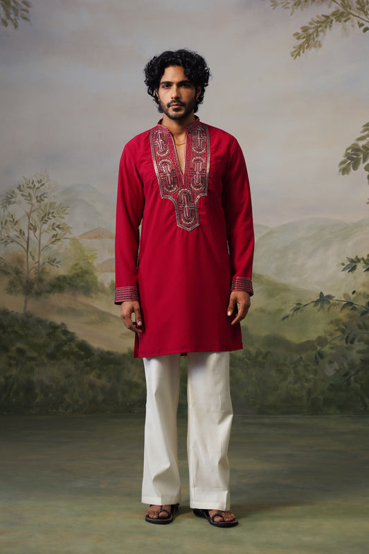 Rakt Red Bead Embroidered Kurta Set