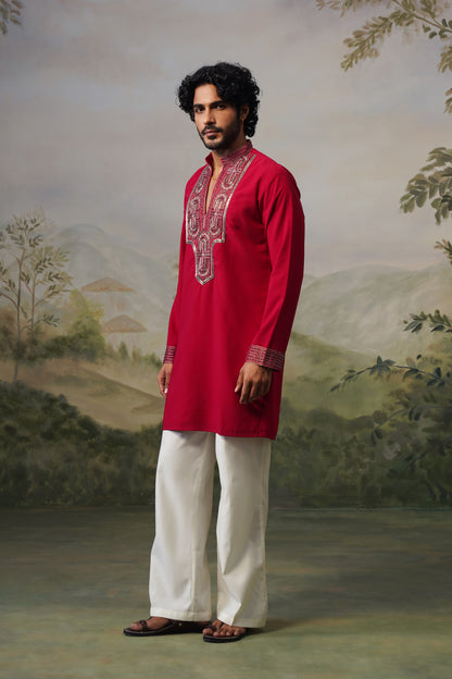 Rakt Red Bead Embroidered Kurta Set