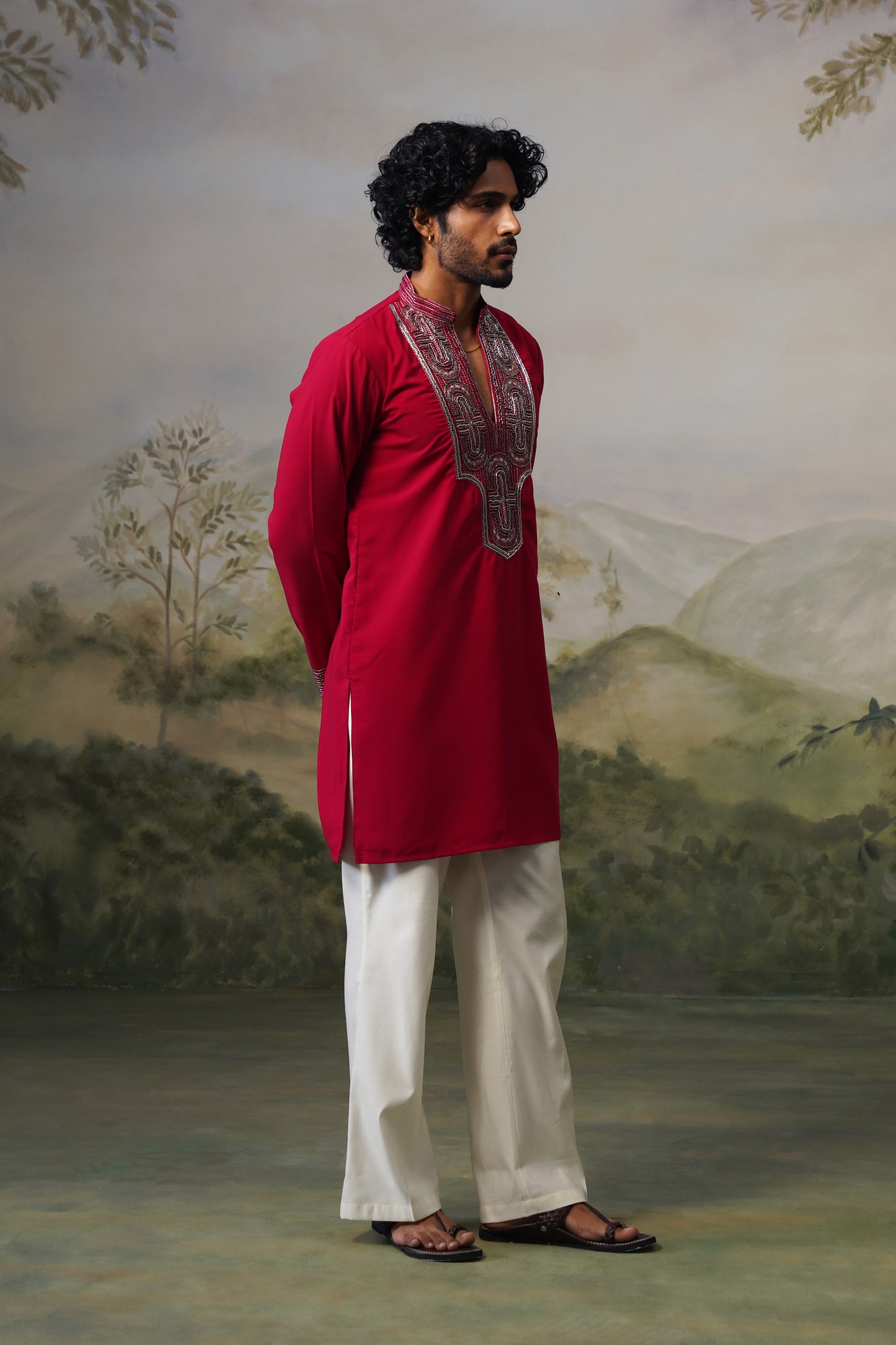 Rakt Red Bead Embroidered Kurta Set