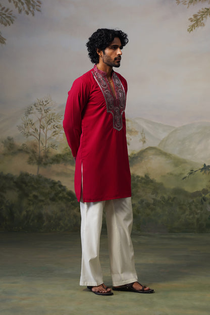 Rakt Red Bead Embroidered Kurta Set