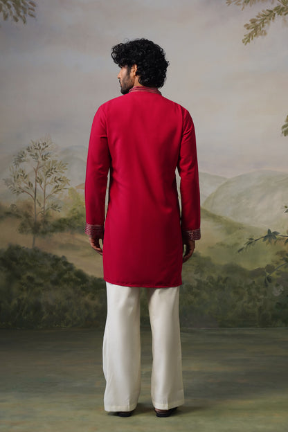 Rakt Red Bead Embroidered Kurta Set