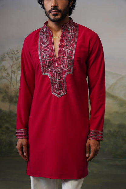 Rakt Red Bead Embroidered Kurta Set