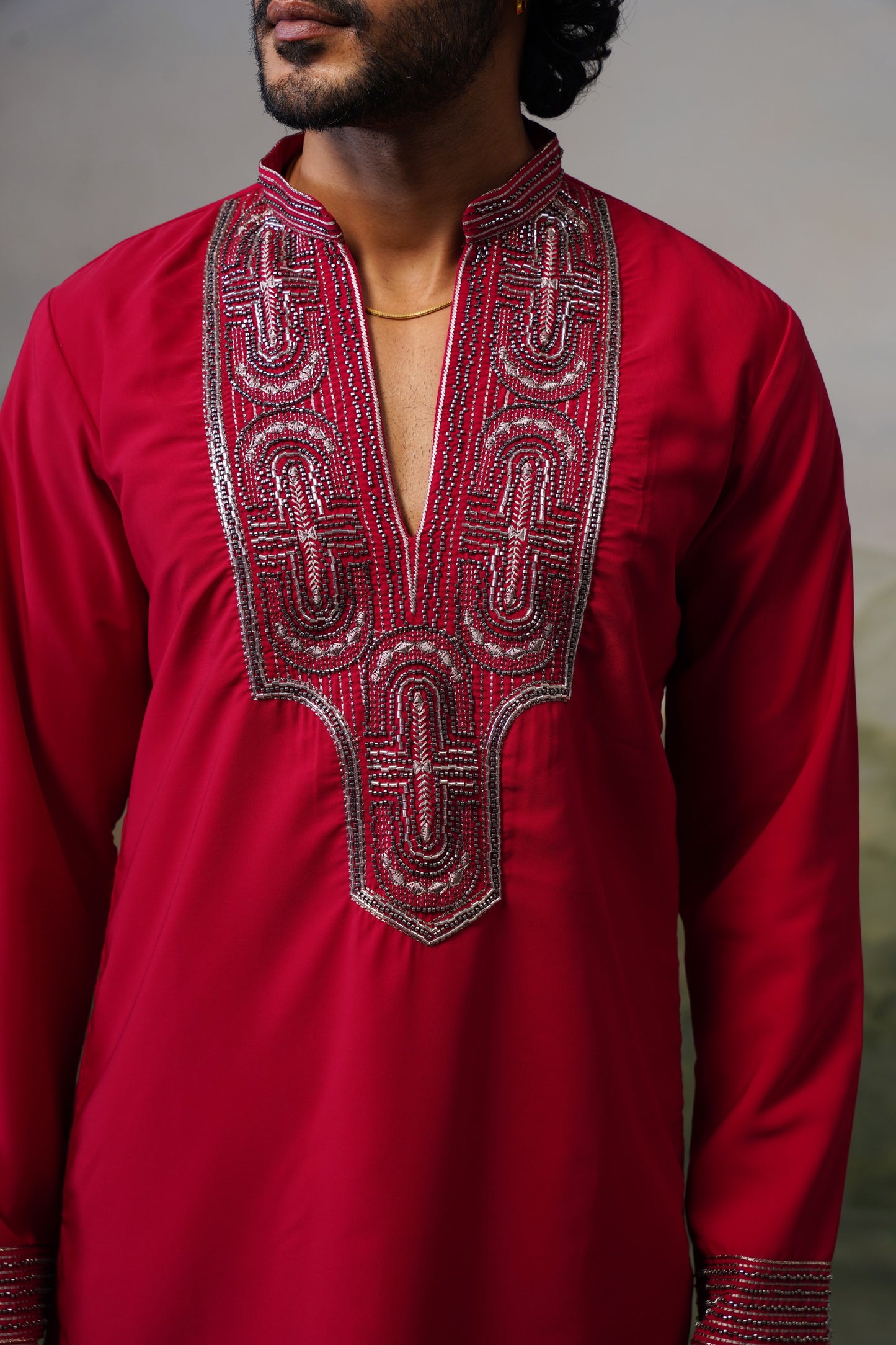 Rakt Red Bead Embroidered Kurta Set
