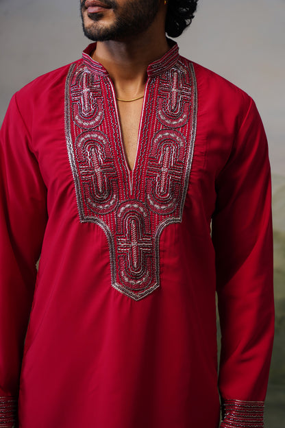 Rakt Red Bead Embroidered Kurta Set