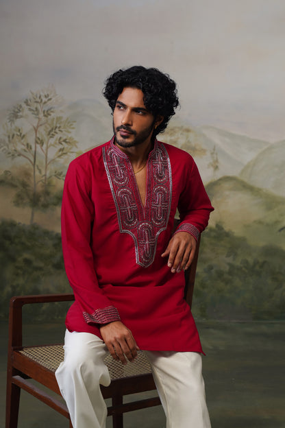 Rakt Red Bead Embroidered Kurta Set
