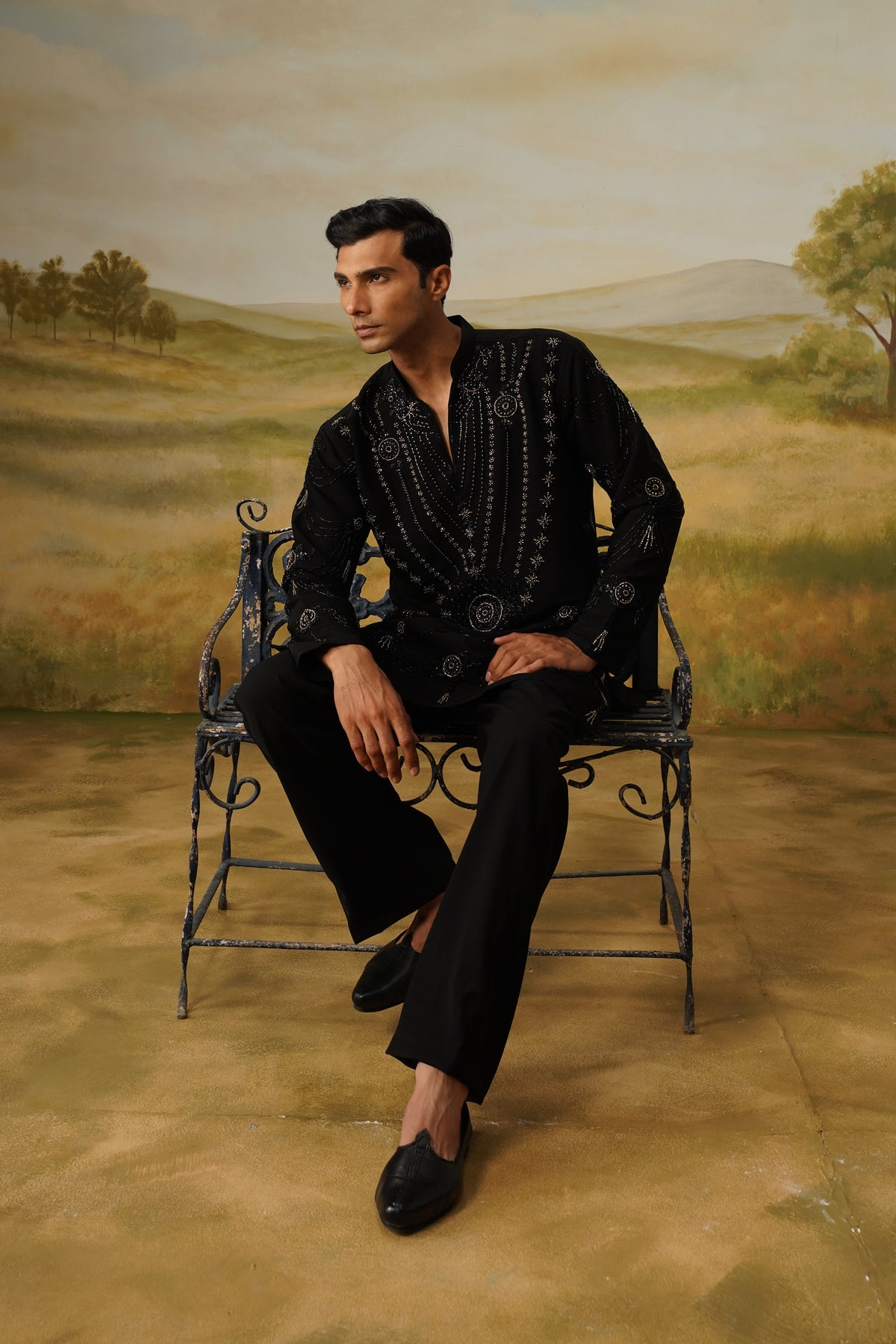 Jhoomar Black Cutdana Beadwork Kurta Set