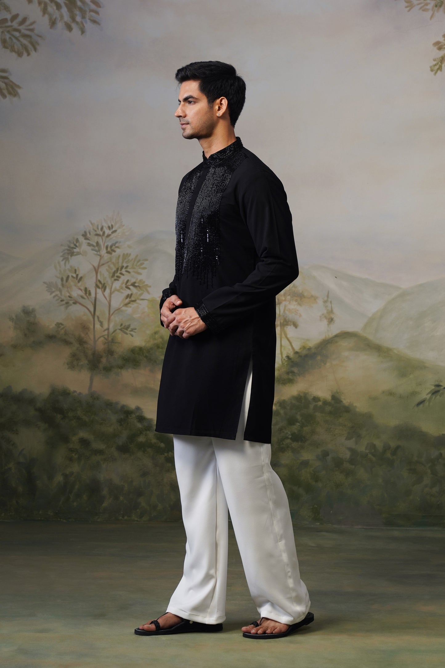 Bijli Black Bead Embroidered Kurta Set