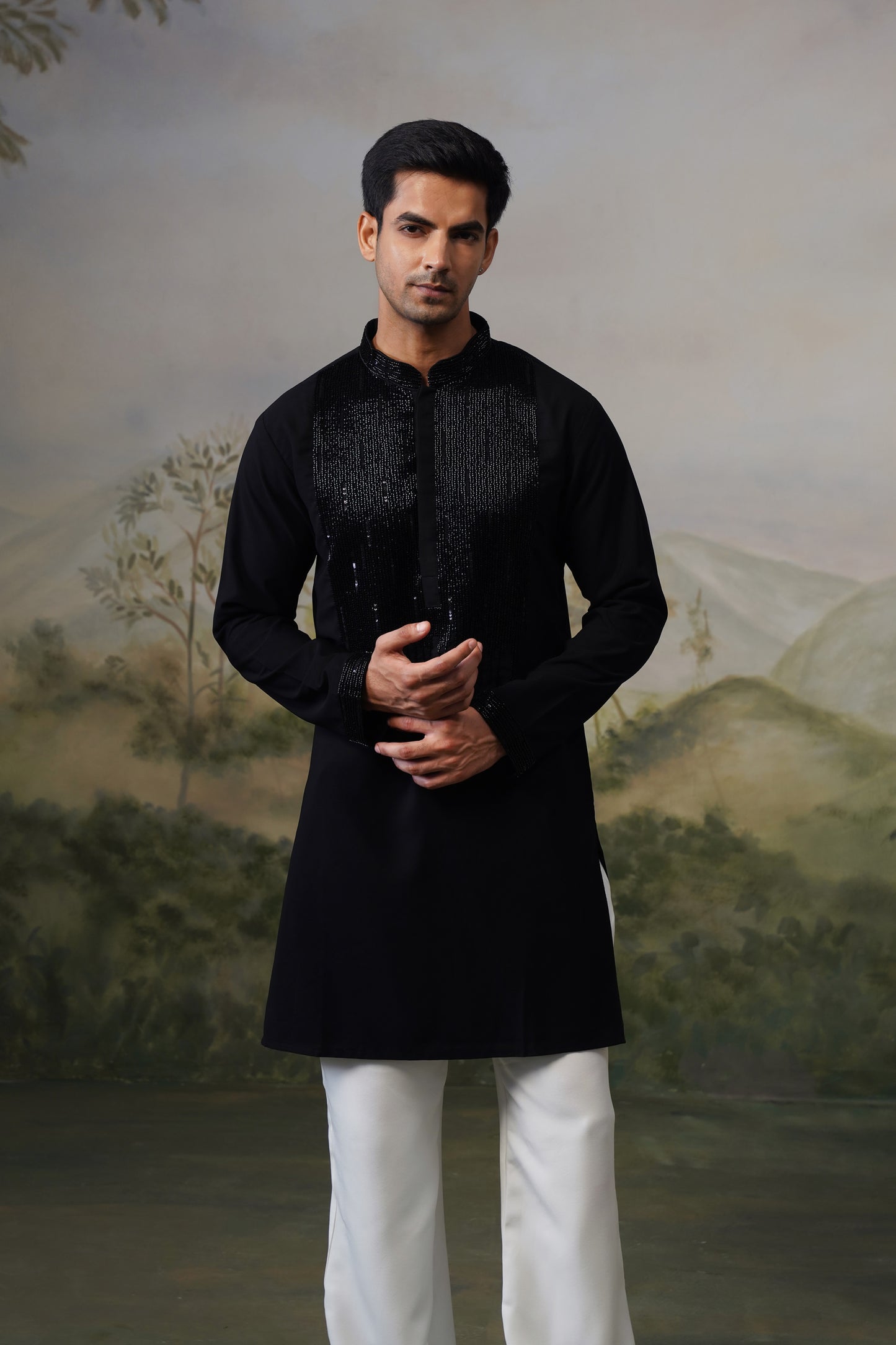 Bijli Black Bead Embroidered Kurta Set
