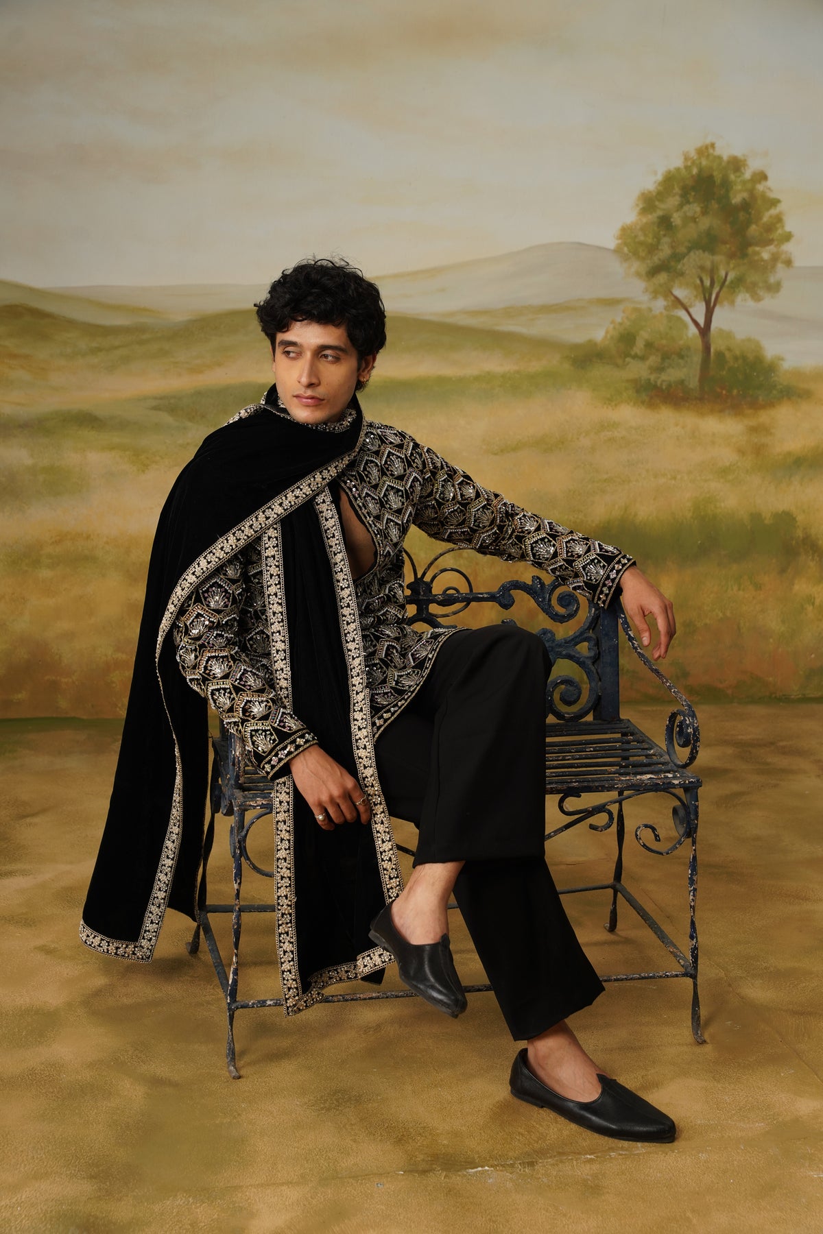 Mehraab Black Bead Embroidered Kurta Set With Dupatta
