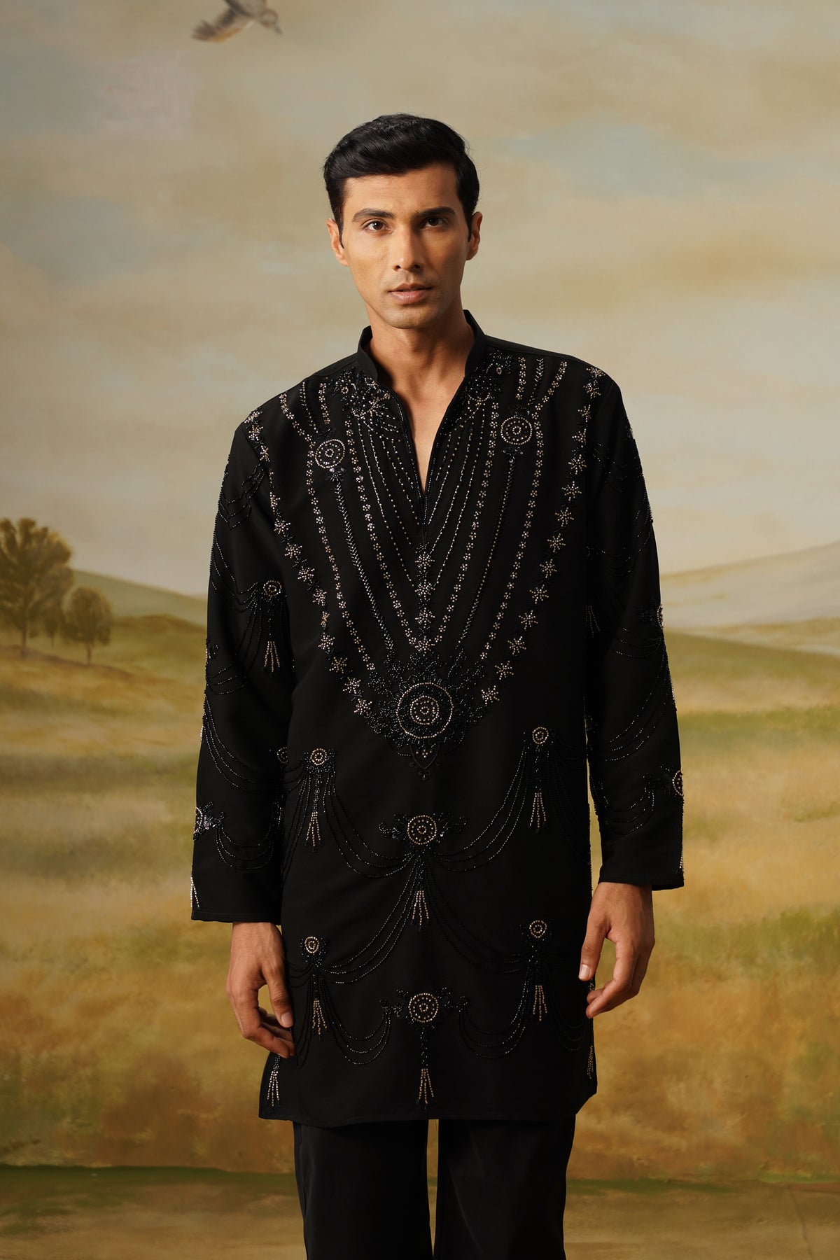 Jhoomar Black Cutdana Beadwork Kurta Set