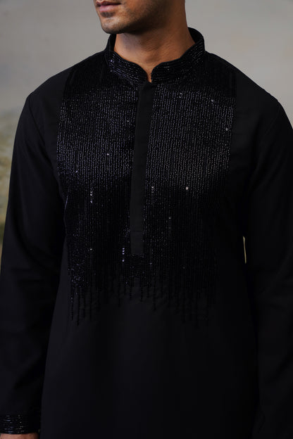 Bijli Black Bead Embroidered Kurta Set