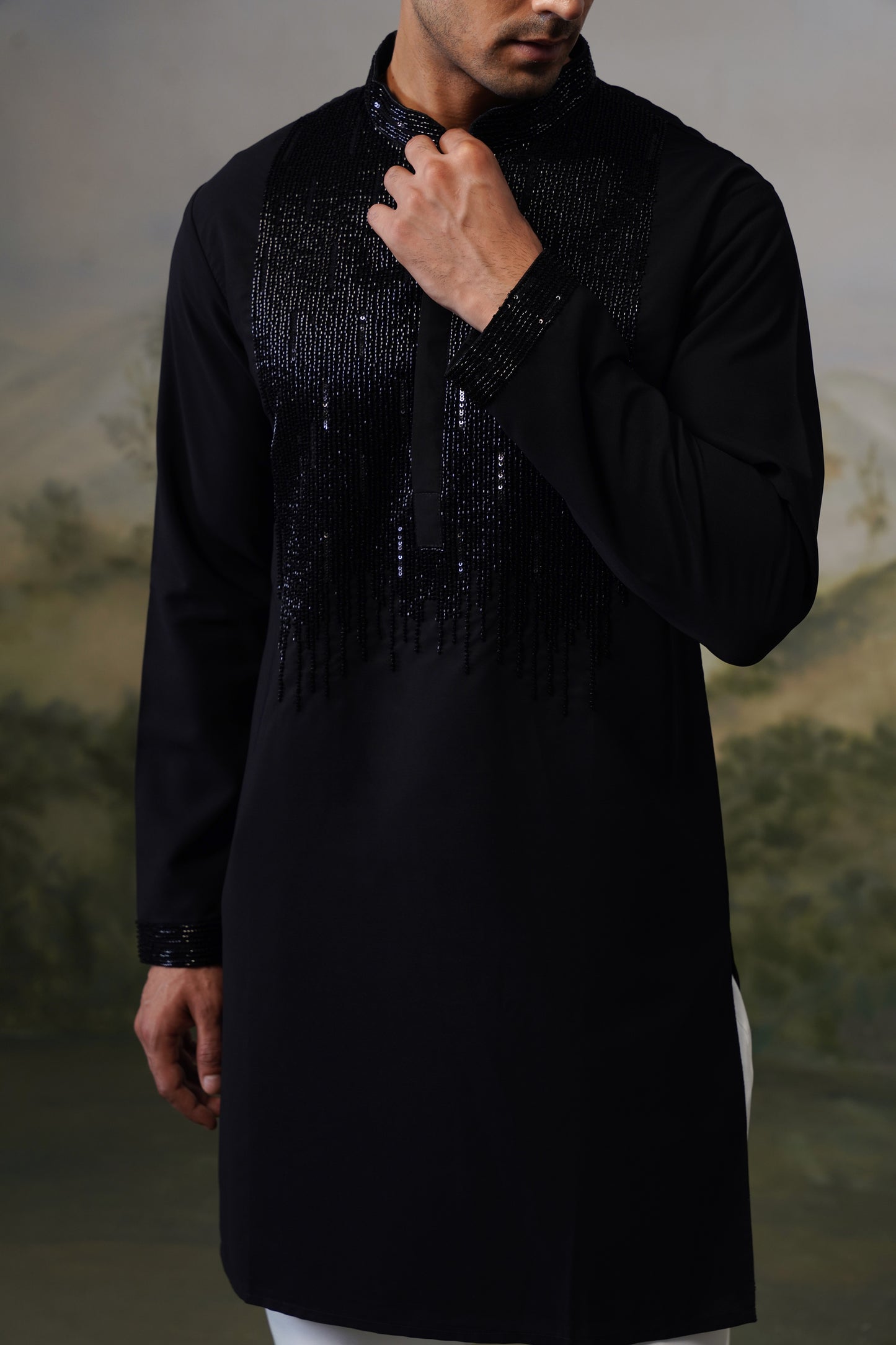 Bijli Black Bead Embroidered Kurta Set