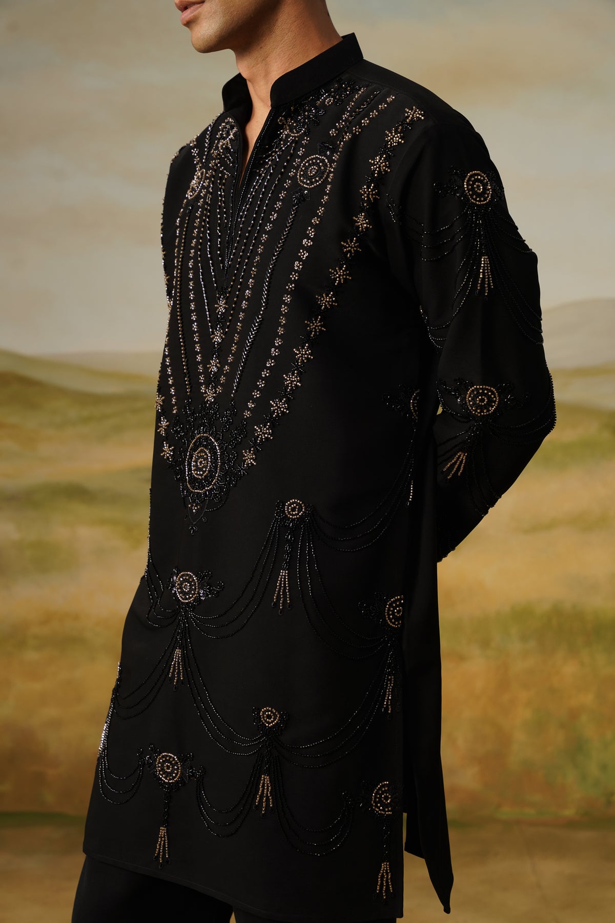 Jhoomar Black Cutdana Beadwork Kurta Set