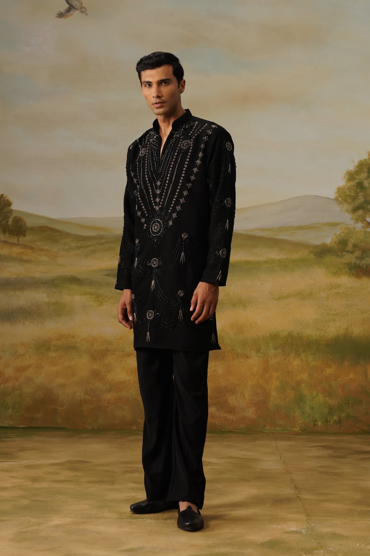 Jhoomar Black Cutdana Beadwork Kurta Set