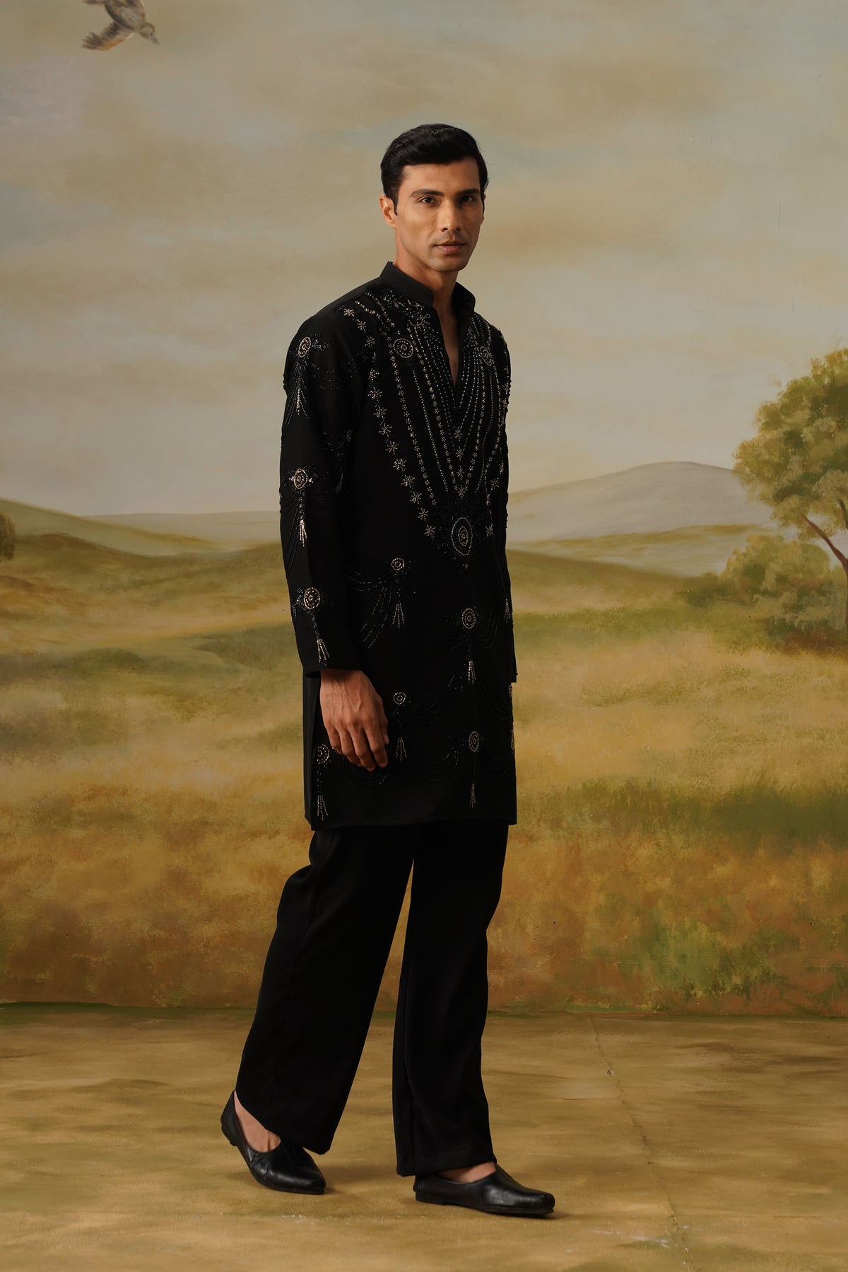 Jhoomar Black Cutdana Beadwork Kurta Set