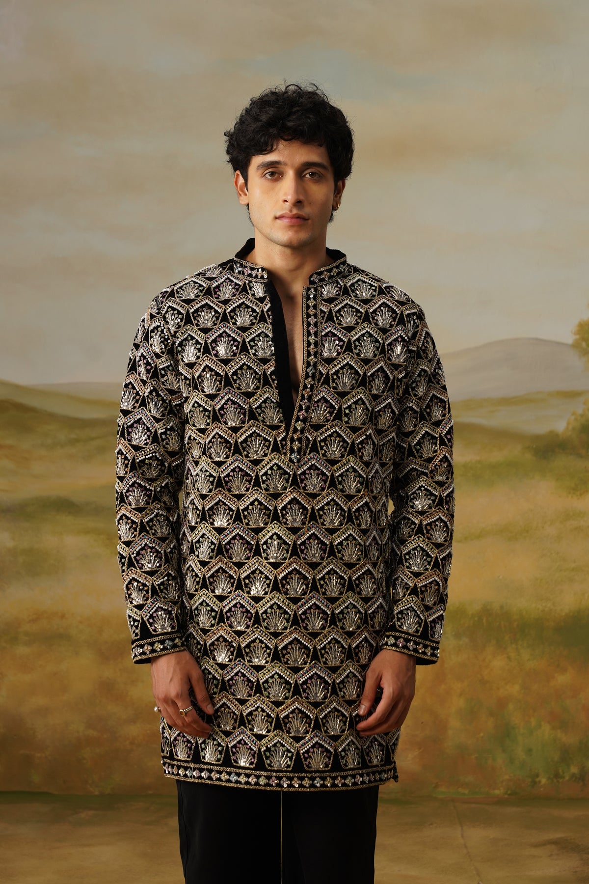 Mehraab Black Bead Embroidered Kurta Set With Dupatta