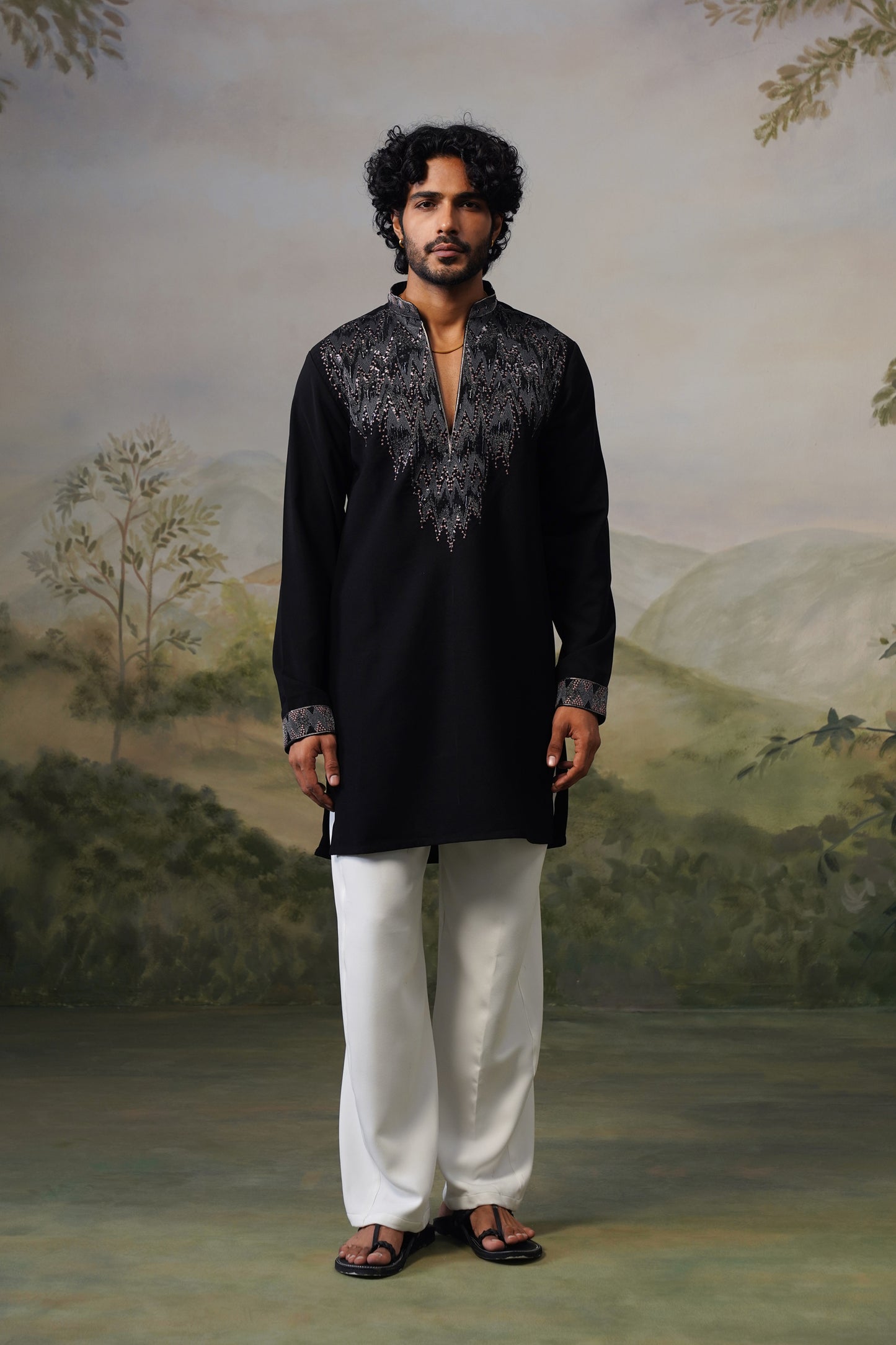 Bijli Black Bead Embroidered Kurta Set