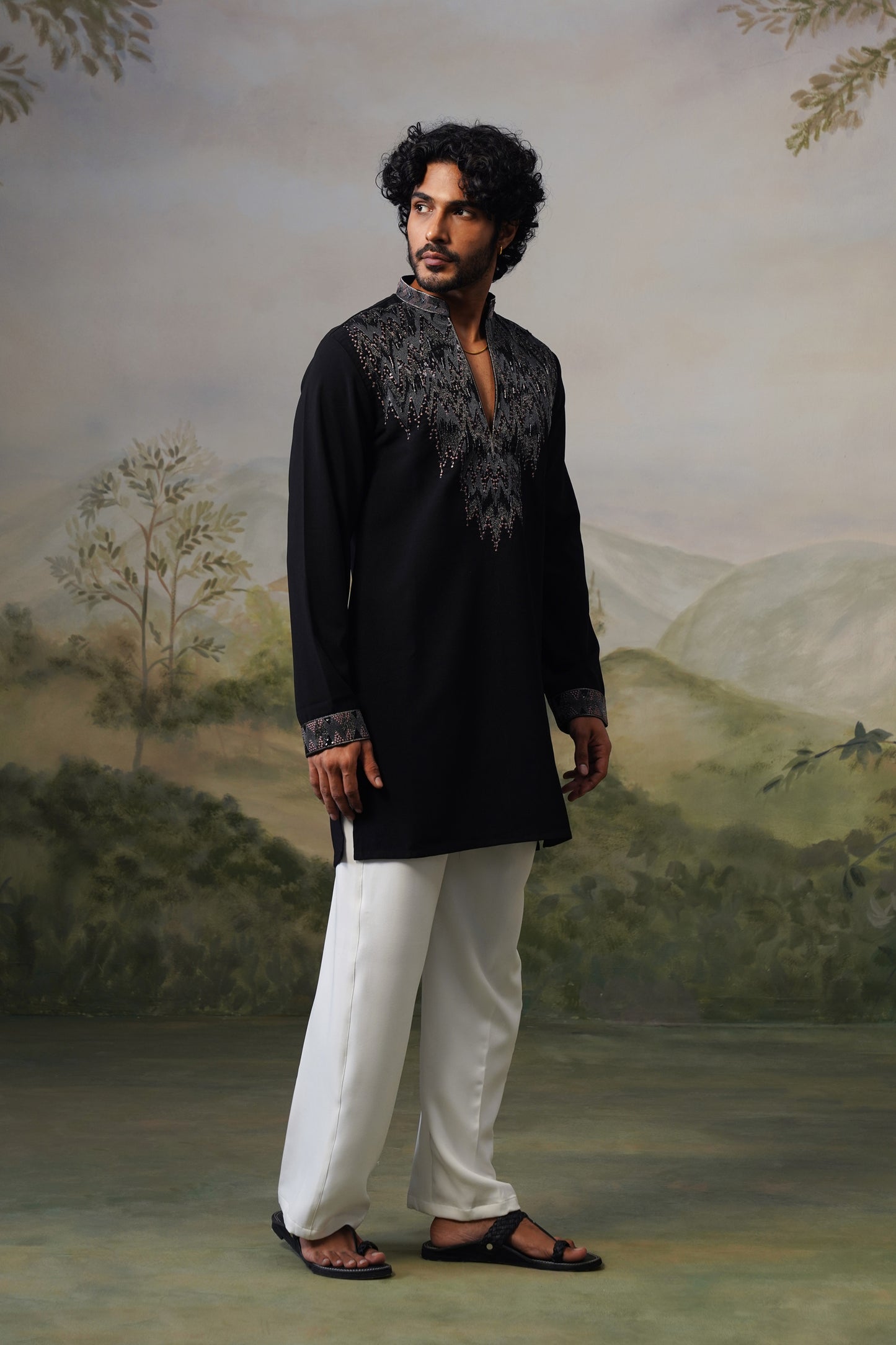 Bijli Black Bead Embroidered Kurta Set