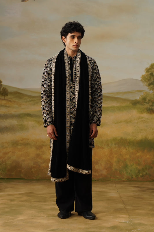 Mehraab Black Bead Embroidered Kurta Set With Dupatta