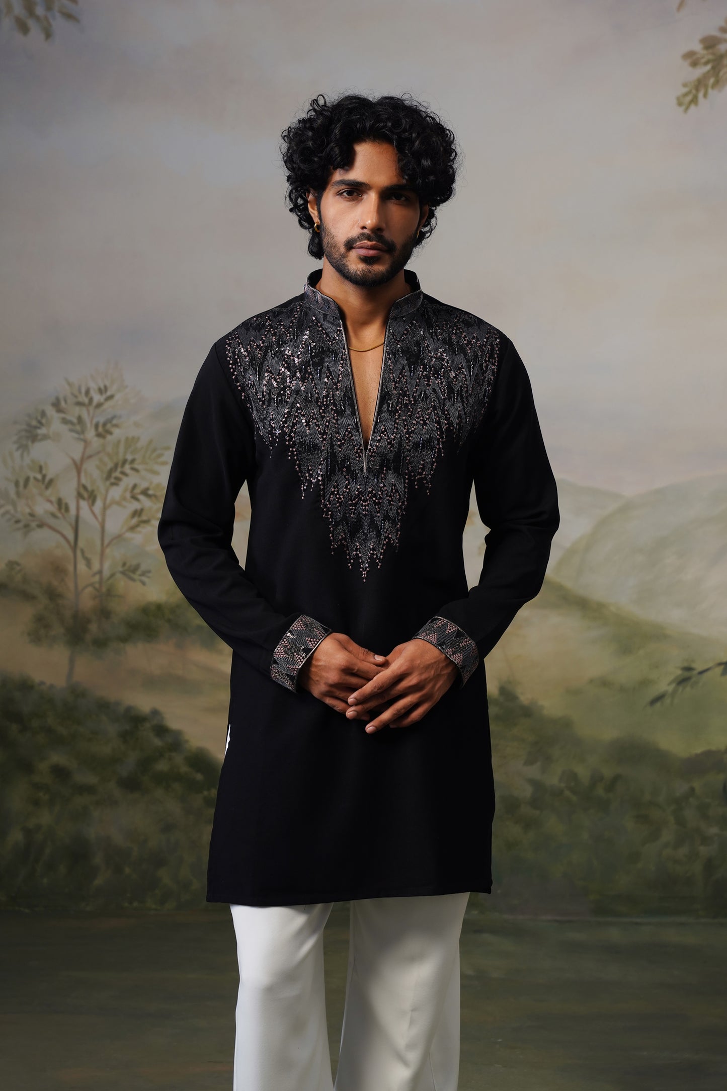 Bijli Black Bead Embroidered Kurta Set