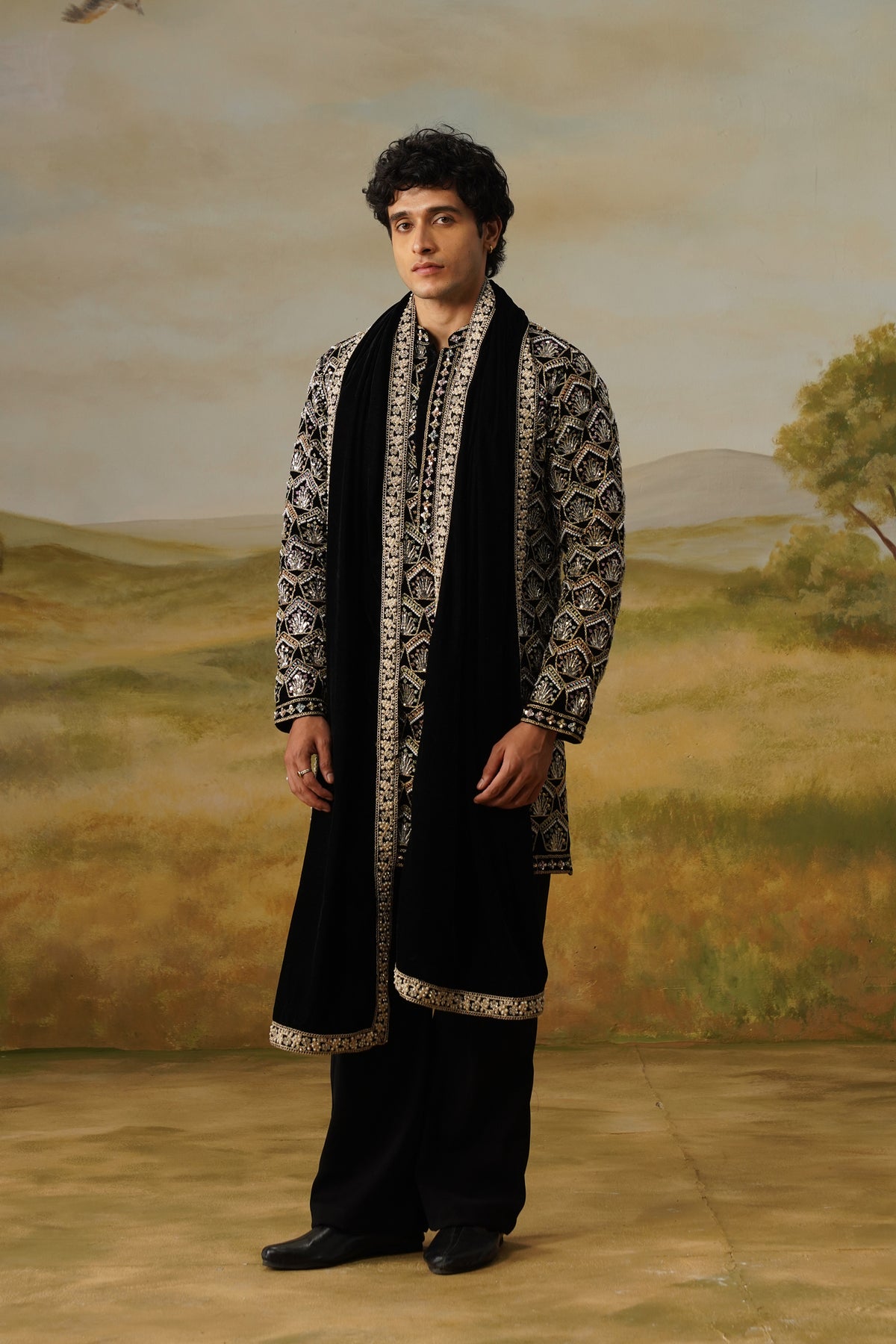 Mehraab Black Bead Embroidered Kurta Set With Dupatta