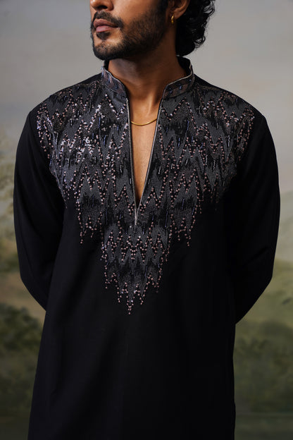 Bijli Black Bead Embroidered Kurta Set