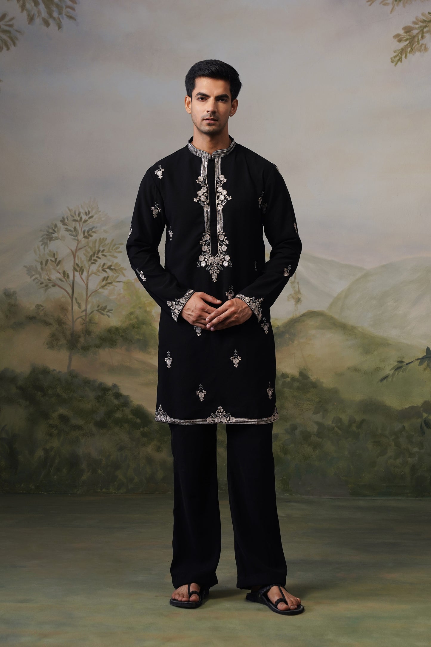 Rehmat Black Threadwork Kurta Set With Dupatta