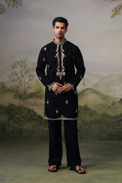 Rehmat Black Threadwork Kurta Set With Dupatta