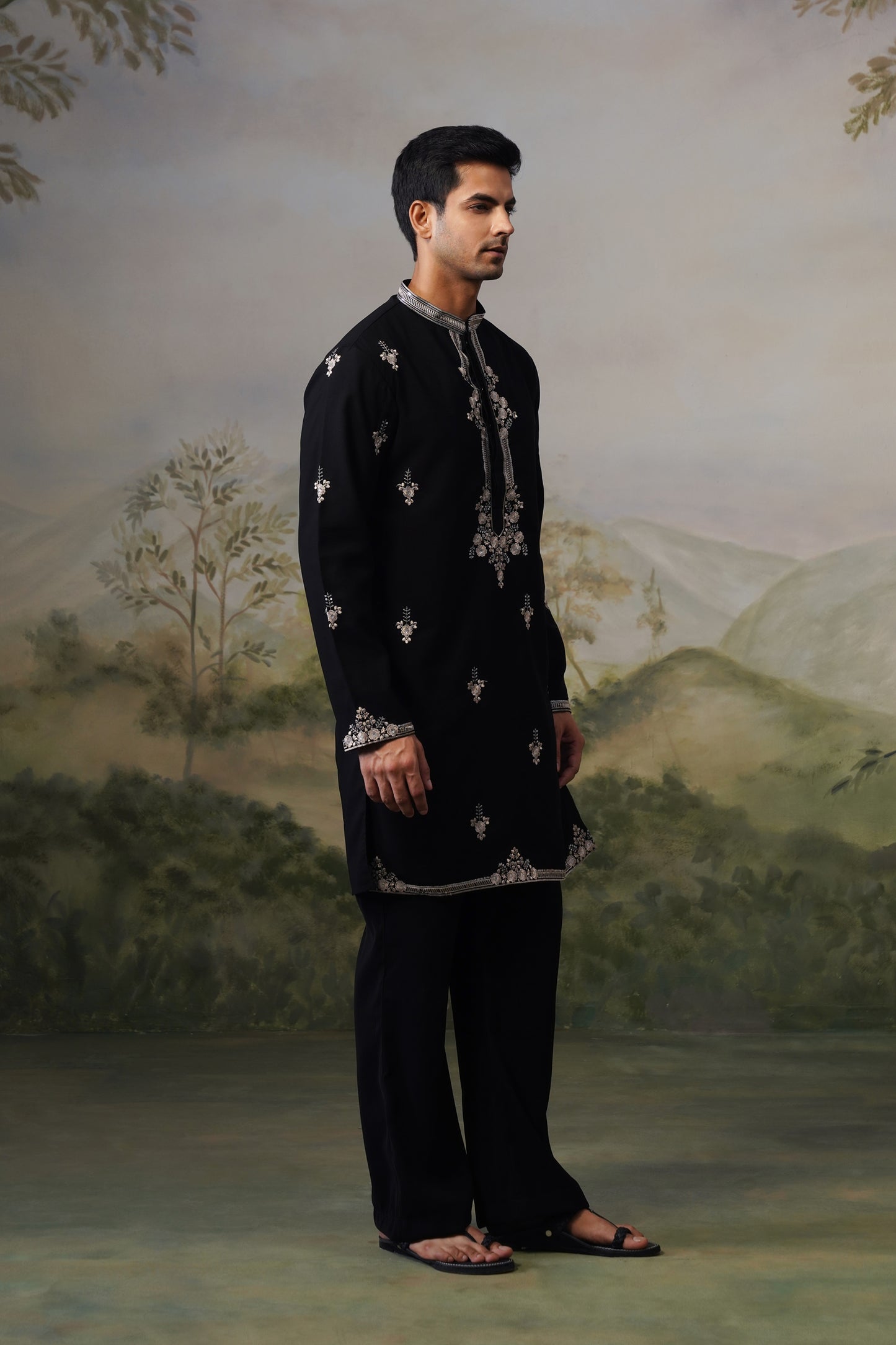 Rehmat Black Threadwork Kurta Set With Dupatta