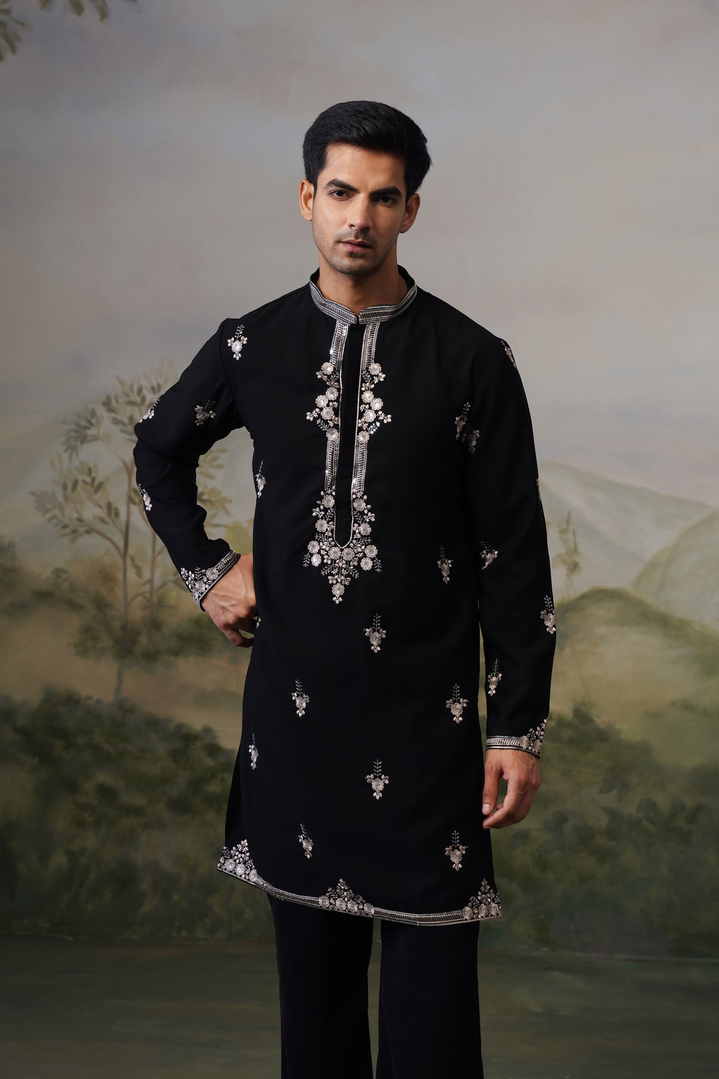 Rehmat Black Threadwork Kurta Set With Dupatta