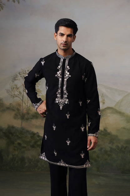 Rehmat Black Threadwork Kurta Set With Dupatta