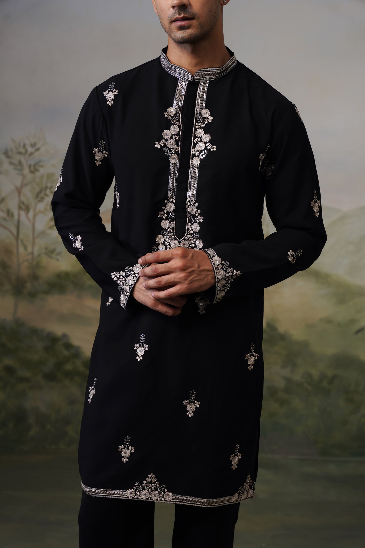 Rehmat Black Threadwork Kurta Set With Dupatta