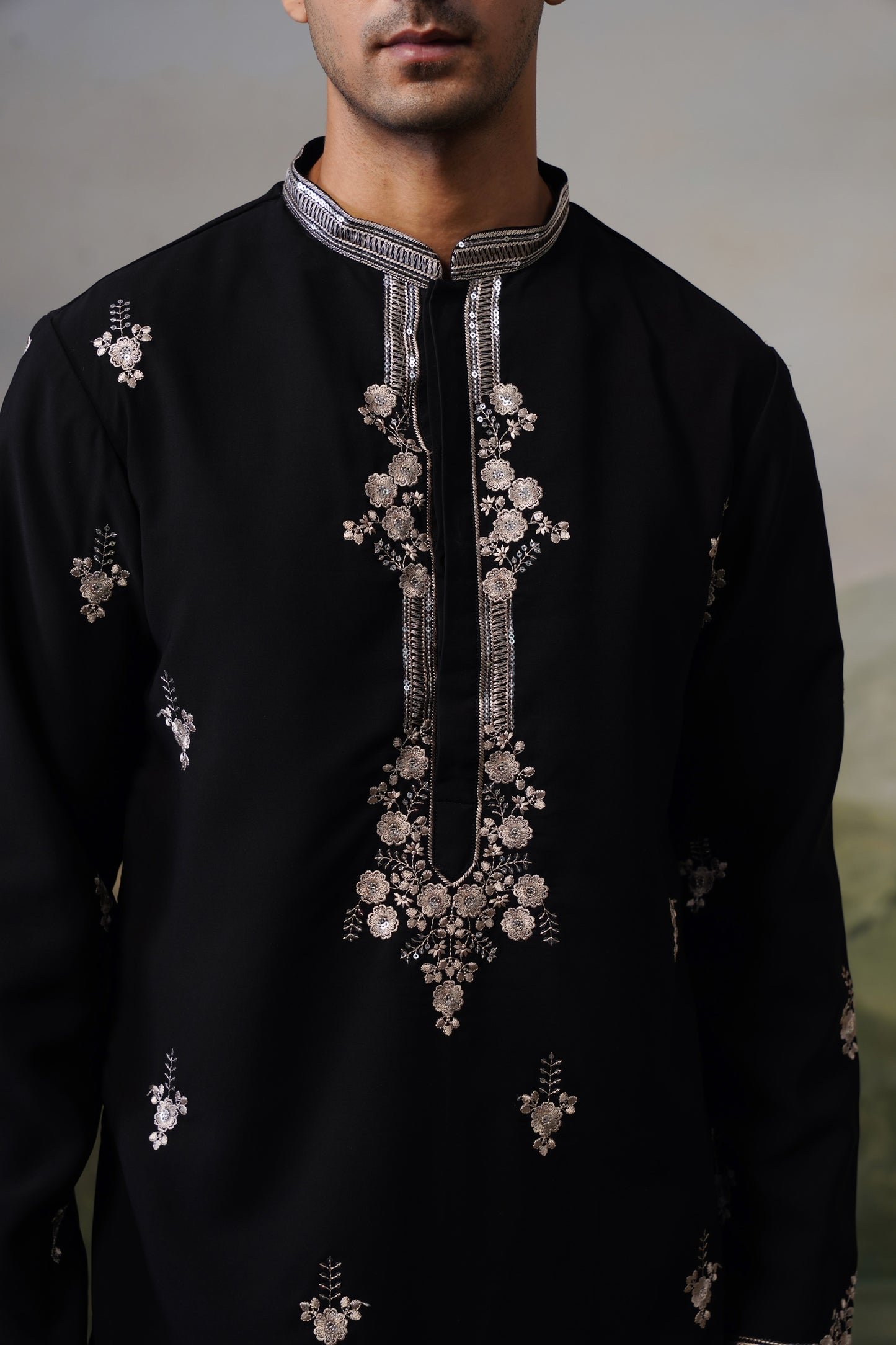 Rehmat Black Threadwork Kurta Set With Dupatta
