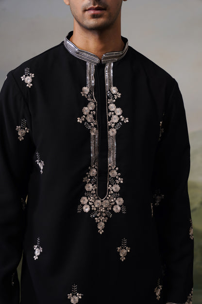 Rehmat Black Threadwork Kurta Set With Dupatta