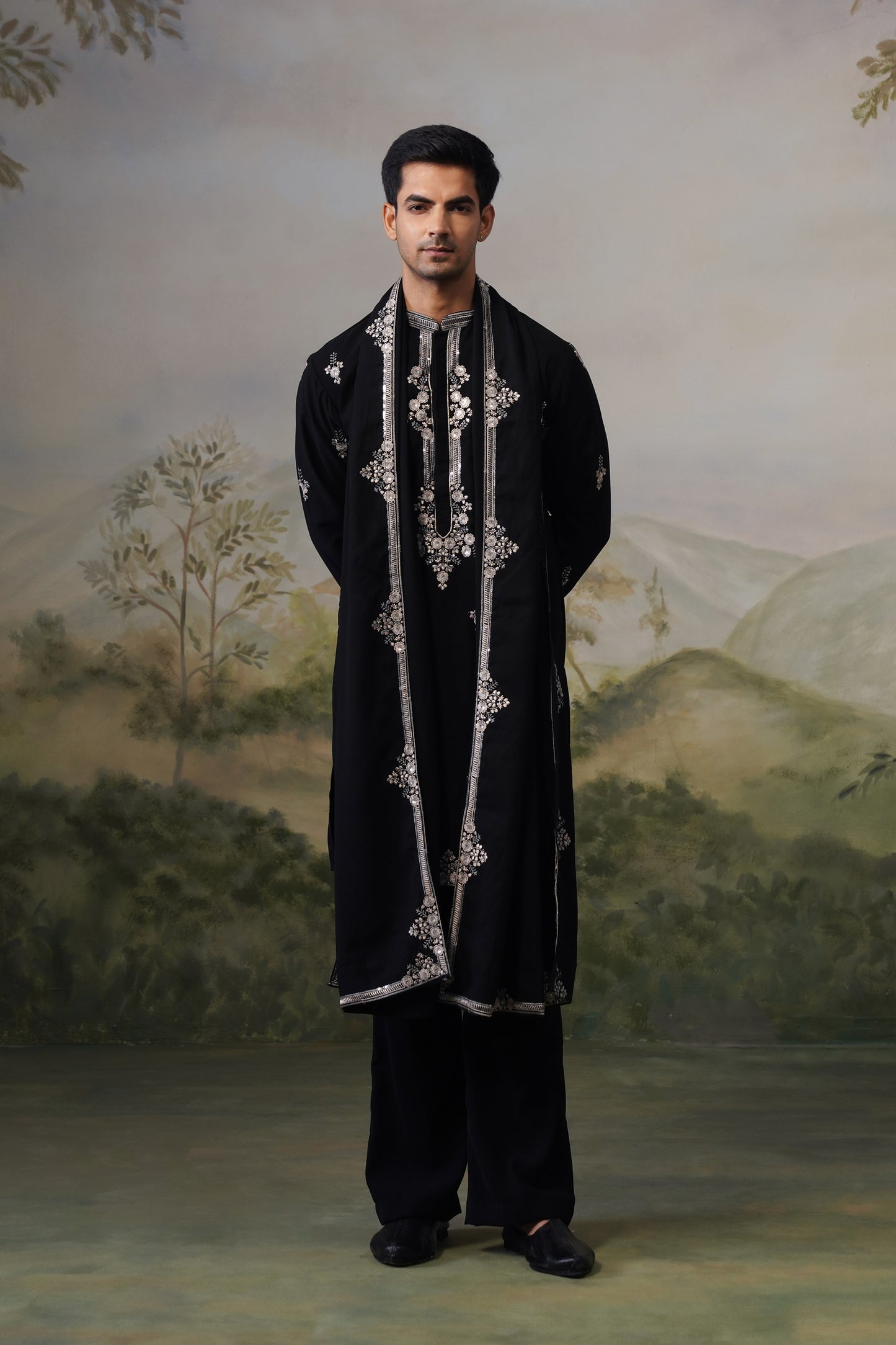 Rehmat Black Threadwork Kurta Set With Dupatta