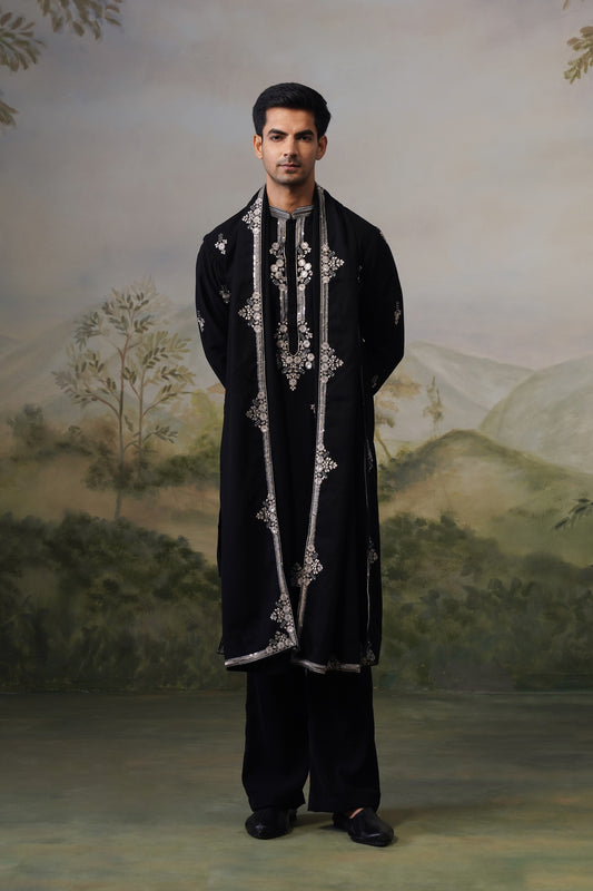 Rehmat Black Threadwork Kurta Set With Dupatta