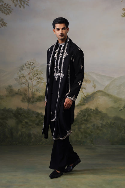 Rehmat Black Threadwork Kurta Set With Dupatta