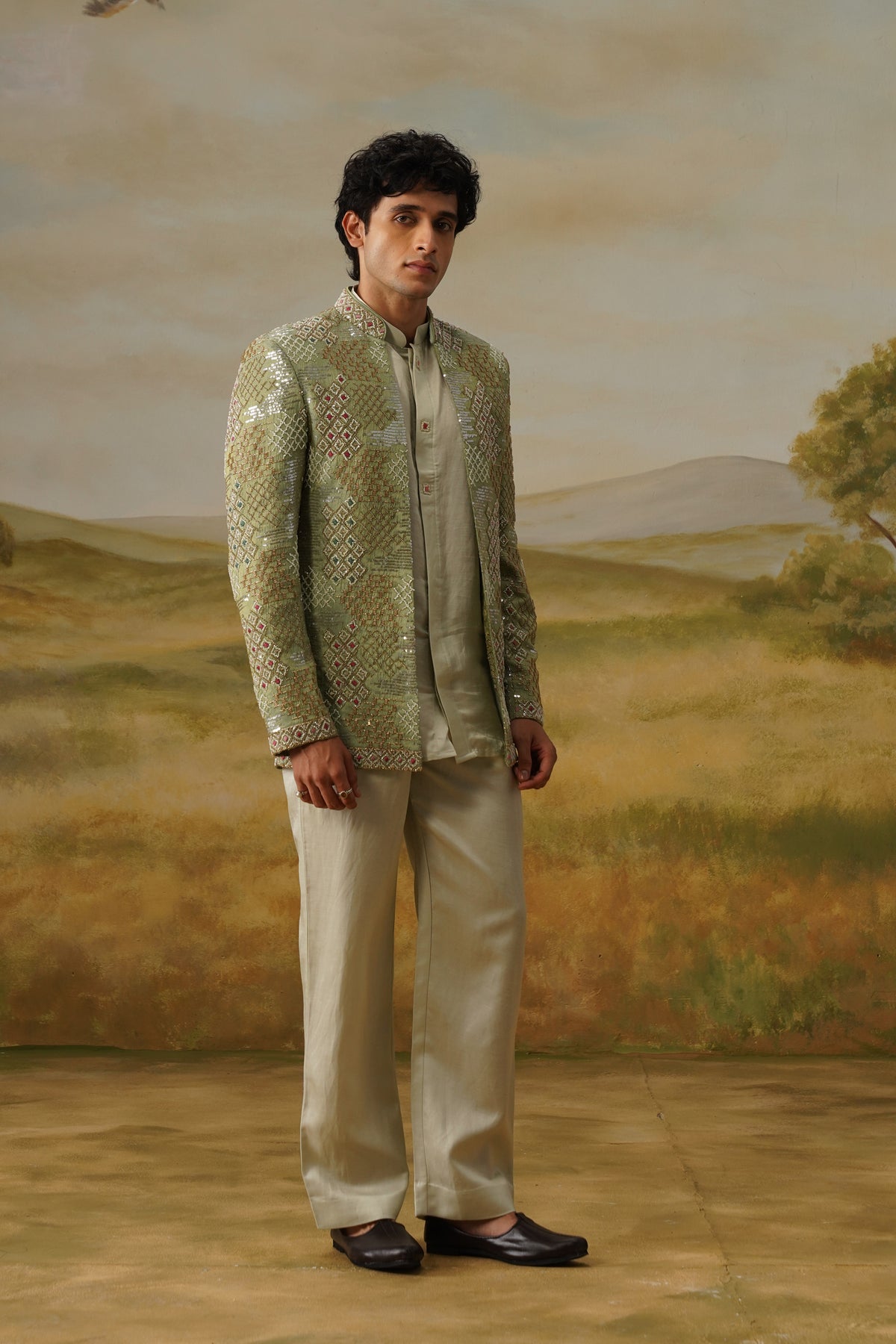 Shaadaab Sage Sequin Beadwork Jodhpuri Set