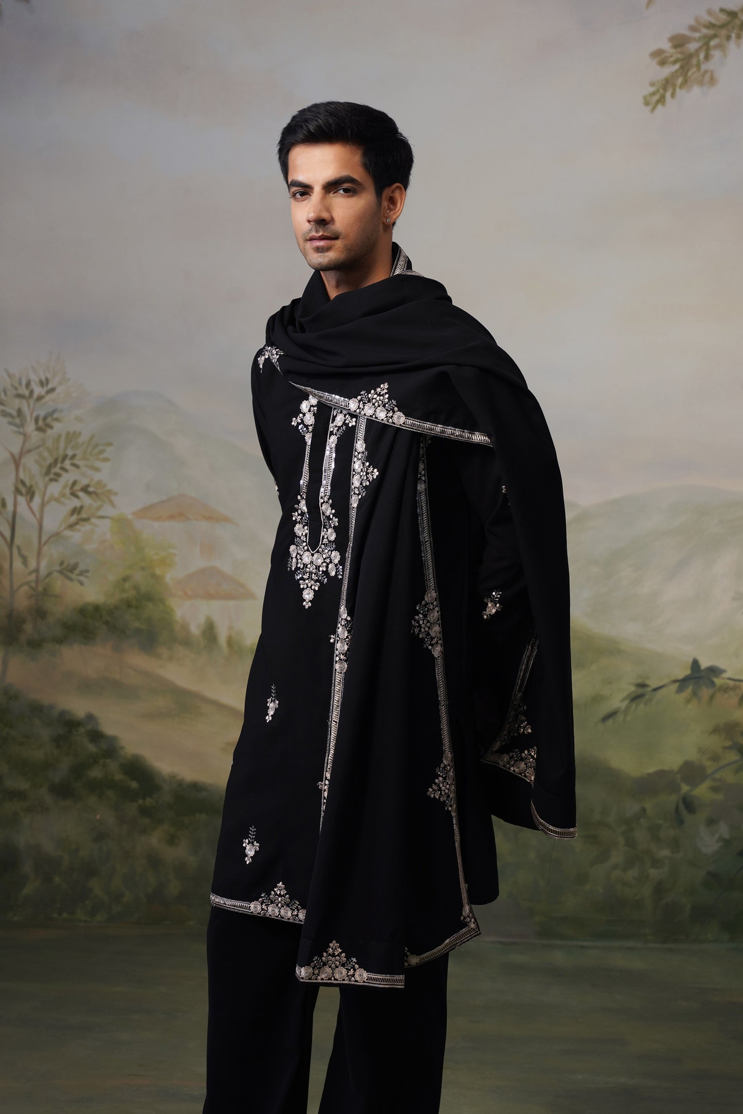 Rehmat Black Threadwork Kurta Set With Dupatta