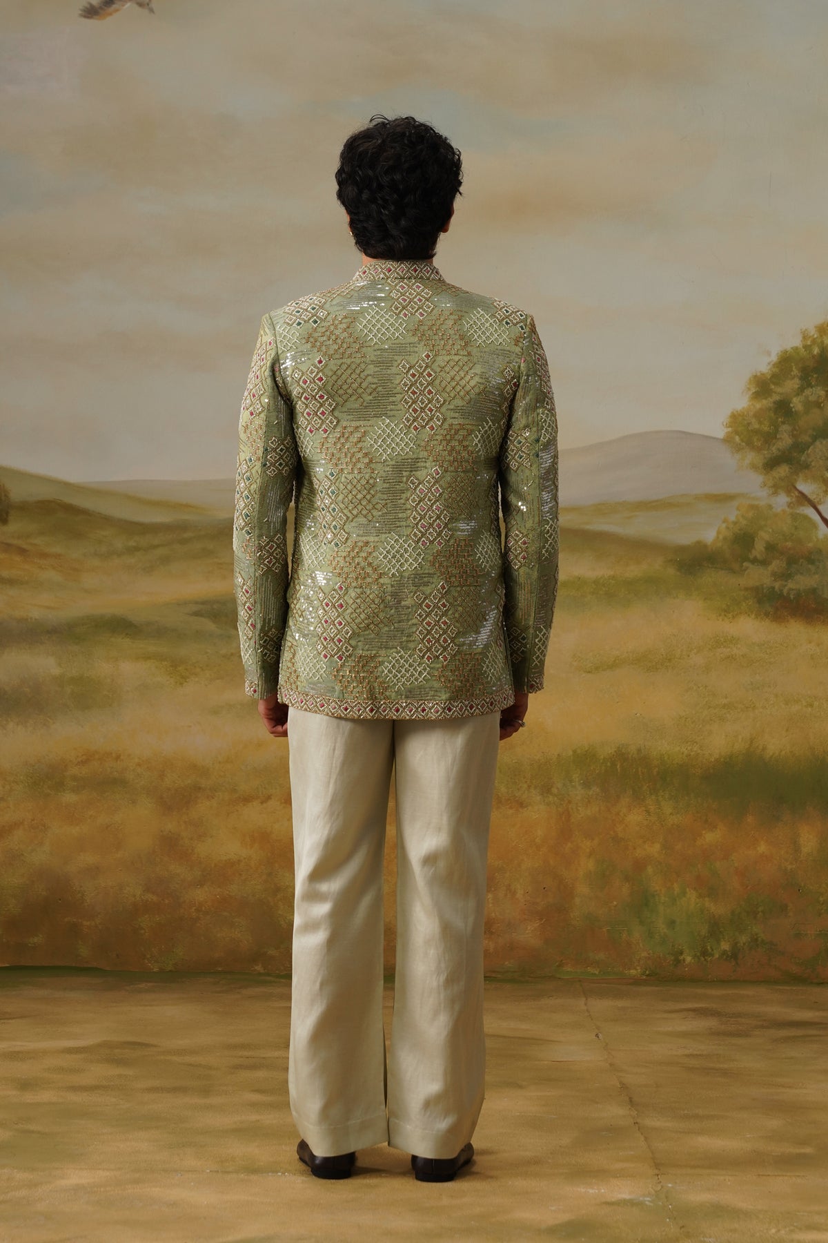 Shaadaab Sage Sequin Beadwork Jodhpuri Set
