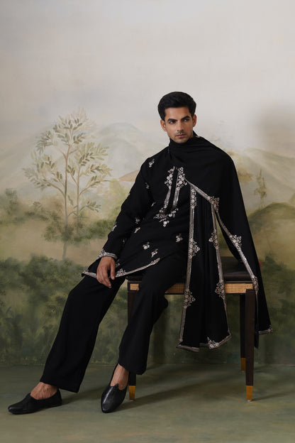 Rehmat Black Threadwork Kurta Set With Dupatta
