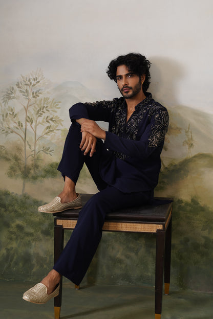 Noor Navy Paisley Bead Embroidered Kurta Set